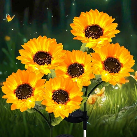 Solar Sunflower Garden Lights Outdoor,2 Pack With 6 Sunflowers Solar Garden Lights, Waterproof Solar Outdoor Lights