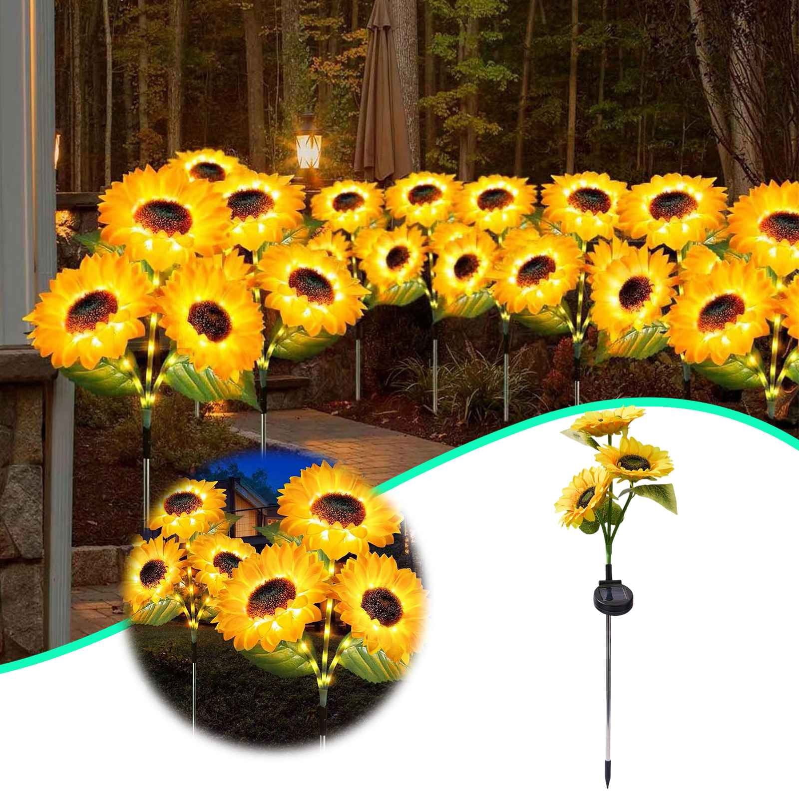 Solar Sunflower Garden Lights Outdoor - Waterproof 3-Head LED Pathway Lights for Yard, Patio & Walkway Decor, Auto On/Off, 29.6" Tall Yellow Flower Solar Lights