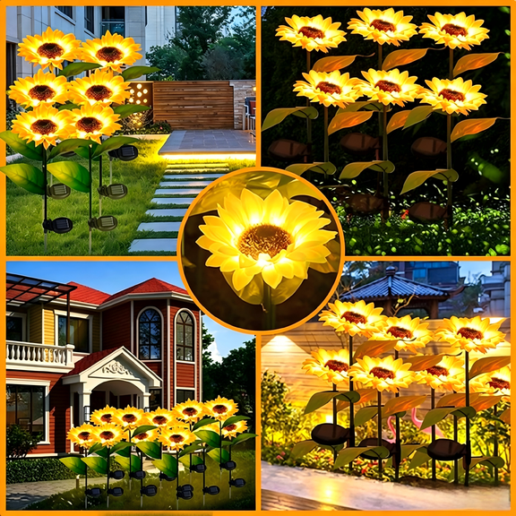 Solar Sunflower Lights with Ground Stake, Waterproof Outdoor Courtyard Garden Light, Auto Night Lamp for Lawn Yard Decor