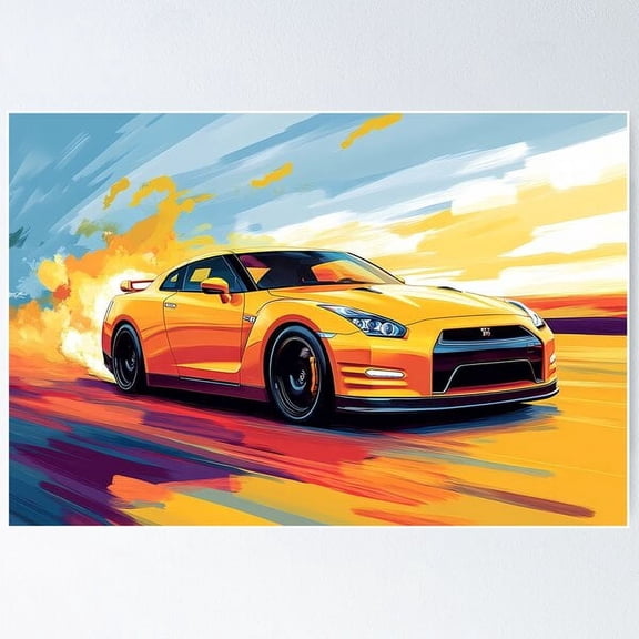 Solar Surge – Yellow Nissan Gt-R V-Spec R35 Pop Art V Poster Wall Art, Modern Wall Decor For Living Room Bedroom, 12x18 UNFRAMED
