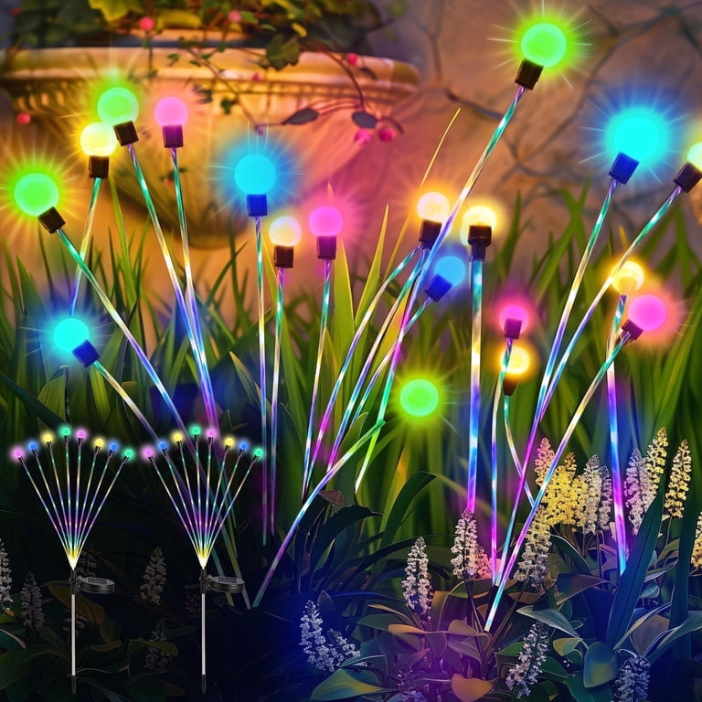 Solar Swaying Firefly Lights,Solar Garden Lights Outdoor Waterproof, 2 Pack/8 Modes LED Firefly Lights, Solar Outdoor Lights for Garden Yard Patio Pathway Landscape Decorations (Multicolor
