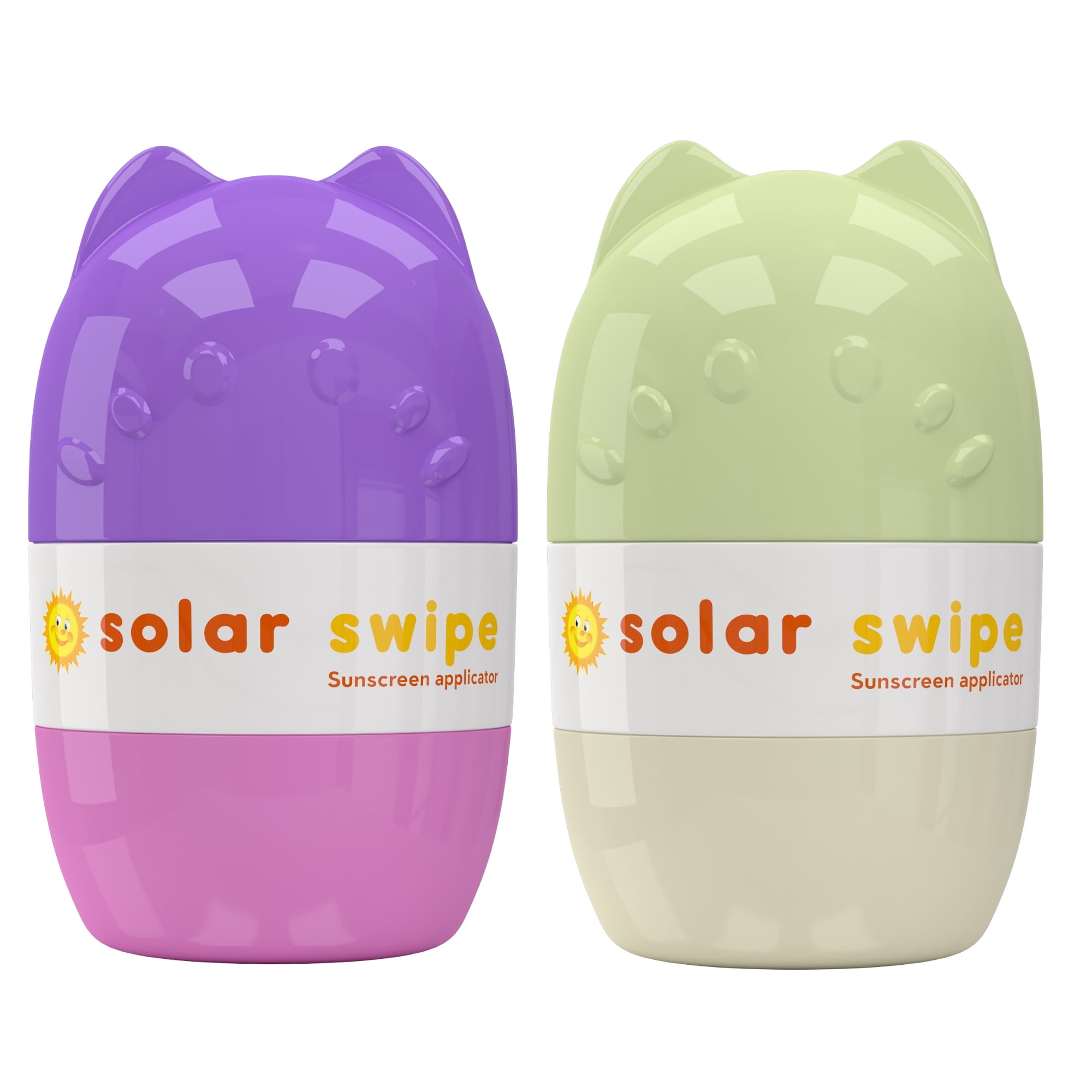 Solar Swipe Sunscreen Applicator, Portable, Washable, Mess-Free Sunblock for Kids & Adults, 2 Pack, Purple & Olive