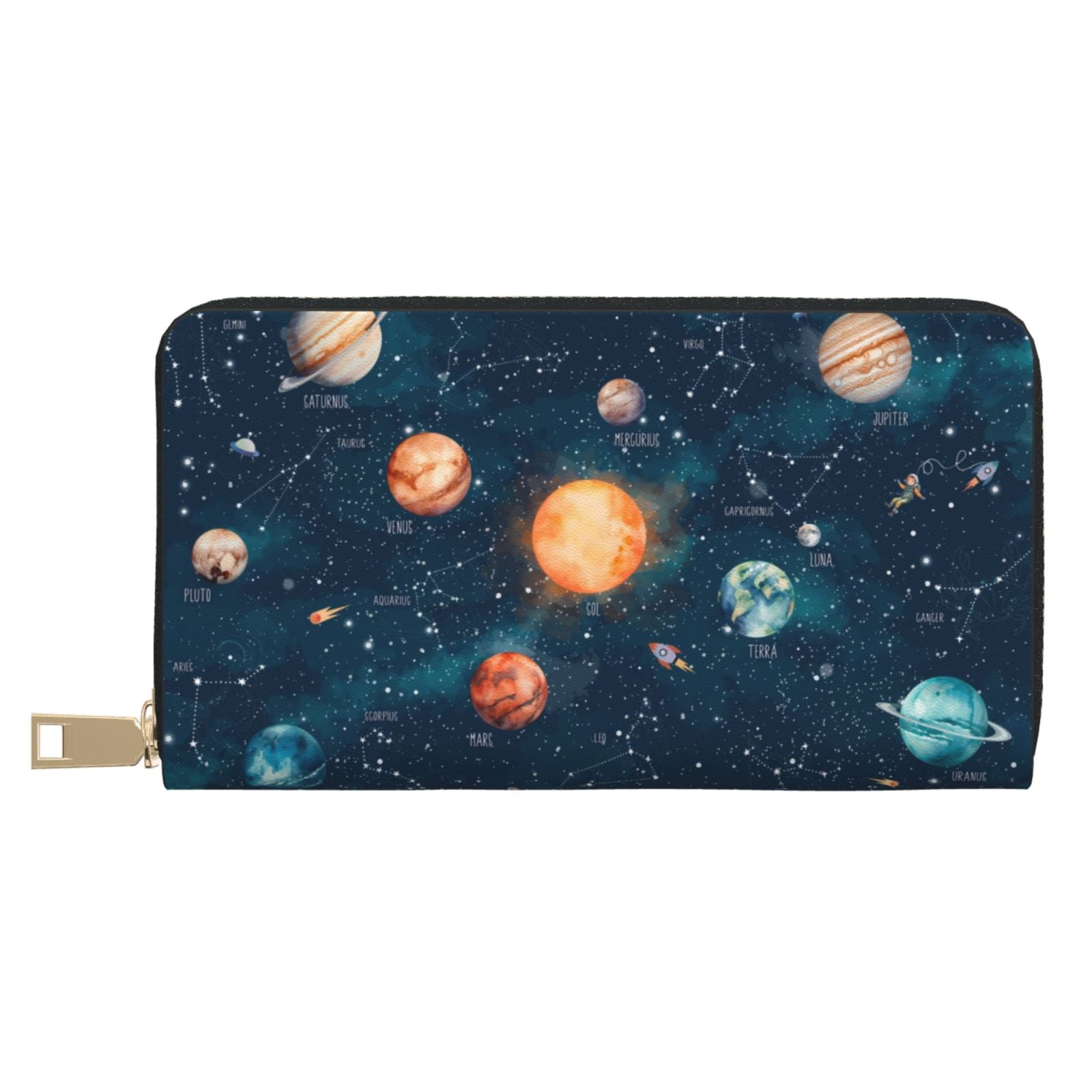Solar System And Planets Wallet Women, Leather Bifold Multi Card Wallet ...