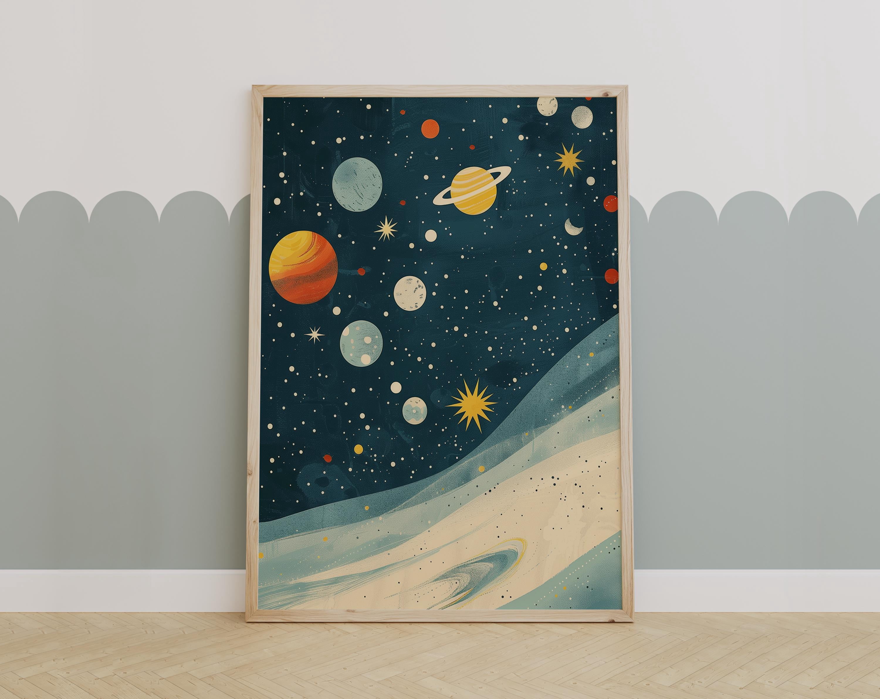 Solar System Art Planets And Stars Outer Space Nursery Galaxy Astronomy ...