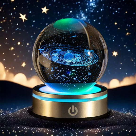 Solar System Ball with Stand, 80mm Galaxy Model Decor Glass Sphere Lamp Night Light, Space Universe Astronomy Gifts for Women Men Mom