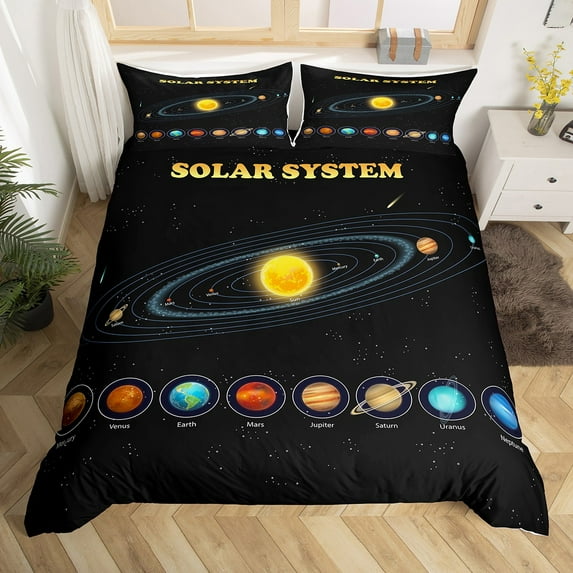 Solar System Bedding King Size Outer Space Bedding Set Universe Themed Bedroom Decor Comforter Cover,Space Galaxy Starry Sky Planet Print Bedding Space Theme Bedspread Cover