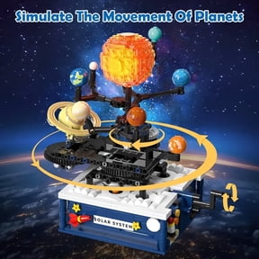 Solar System Building Blocks Set with Light - Rotatable Space Exploration Building Toys with 8 Planets & Rocket Sets Science Astronomy Educational Gifts for Boys Girls