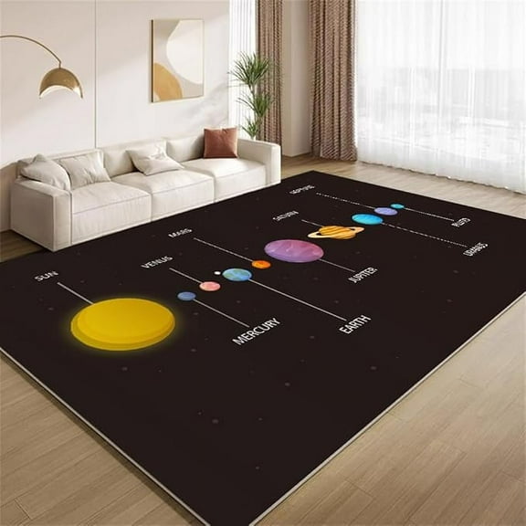 Solar System Carpet, Planetary Astronomy Rugs, Non-Slip Machine Washable Rug, Non-Shedding & Easy Care For Living Room Bedroom, Kitchen, Office, Hallway Household Decorate 4 x 5ft
