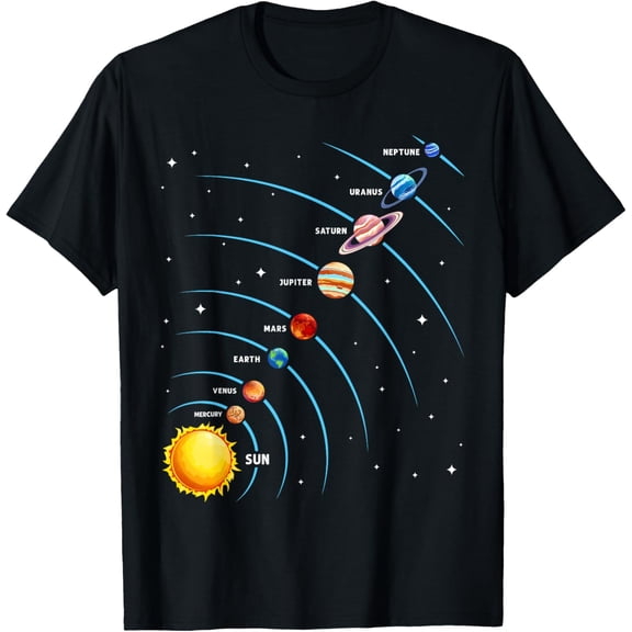 Solar System Colorful Space Planets Educational Adult T-shirt