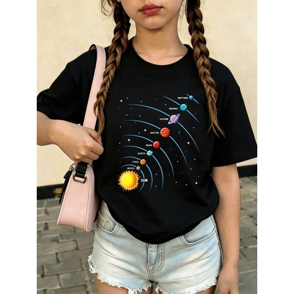 Solar System Colorful Space Planets Educational Kids T-Shirt