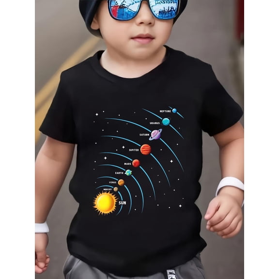 Solar System Colorful Space Planets Educational KidsCotton Soft Graphic Tee Breathable Playwear T-Shirt