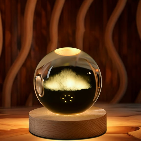 Solar System Crystal Night Light with USB Charging, 3D Engraved Saturn Design Nightlight for Bedroom Decor, Warm Ambient Glow for Living Room and Home Office(E)