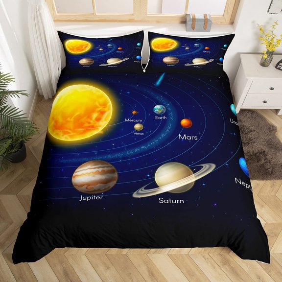 Solar System Duvet Cover Set Outer Space Galaxy Bedding Sets Universe Planets Comforter Cover Astron