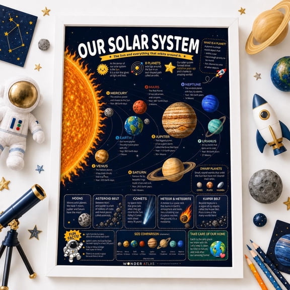 Solar System Educational Poster, Space Exploration Series, Unframed Paper Poster 8x10in