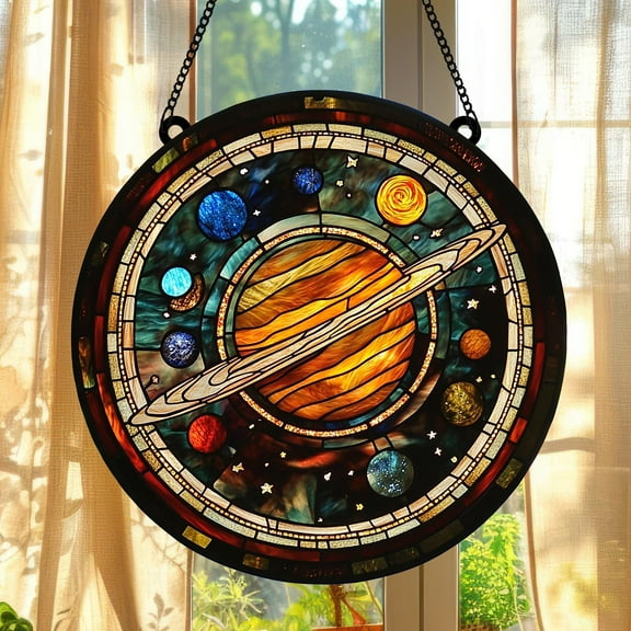 Solar System Faux Stained Glass Window Hanging, Universe Acrylic Art, Perfect Astronomy Gift for Space Lovers and Home Decor