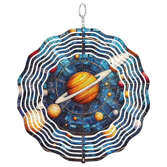 Solar System Galaxy 3D Wind Spinner Kinetic Stainless Steel Hanging Yard Decor