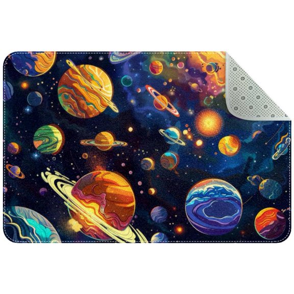 Solar System Galaxy Astronomy Universe Small Area Rug, Non-Slip Door Mat Indoor Floor Mat, Washable Kitchen Rug Entrance Door Mat for Bedroom Living Room