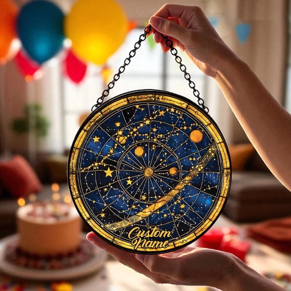 Solar System Galaxy Stained Glass Suncatcher Planet Window Hanging Home Decor Personalized Custom Name Gift Astronomy Space Lovers