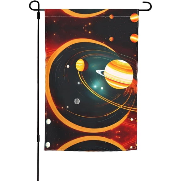Solar System Garden Flag 12 x 18 Inch House Flag With Jupiter and Saturn Design for Spring and Summer Outdoor Decor