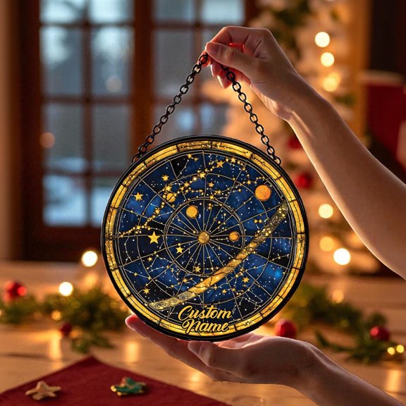 Solar System Glass Suncatcher, Celestial Planetary Window Hanging, Astronomy, 3.5 in