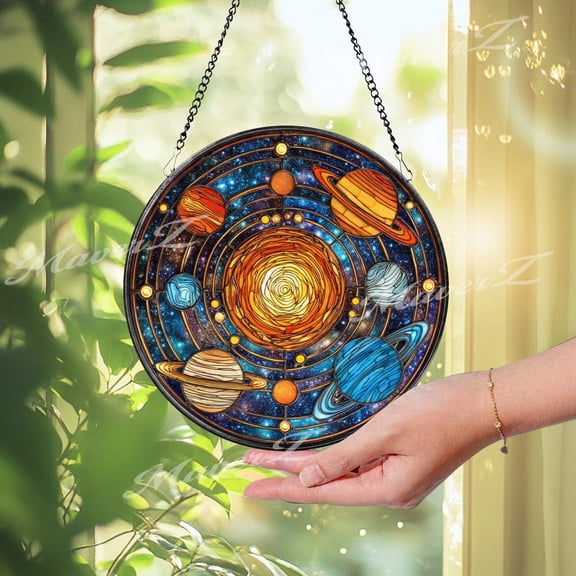Solar System Glass Suncatcher, Planetary Window Art, 7.9 in