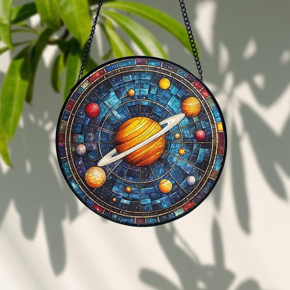 Solar System Glass Suncatcher Planetary Window Hanging Ornament, Universe & Galaxy-Themed Home Decor