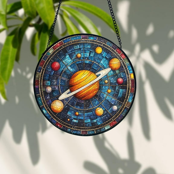 Solar System Glass Suncatcher Planetary Window Hanging Ornament, Universe & Galaxy-Themed Home Decor