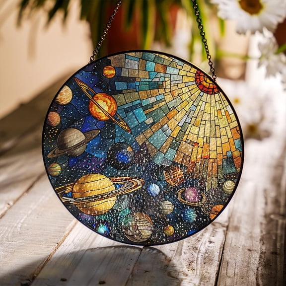 Solar System Glass Suncatcher, Planets Window Hanger, Universe Galaxy Decor, 3.5 in