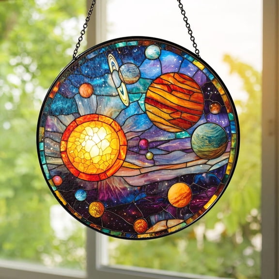 Solar System Glass Suncatcher, Space & Planets Window Hanging, 3.5 in