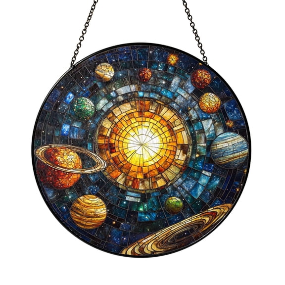 Solar System Glass Window Hanging – Space Theme Decorative Art