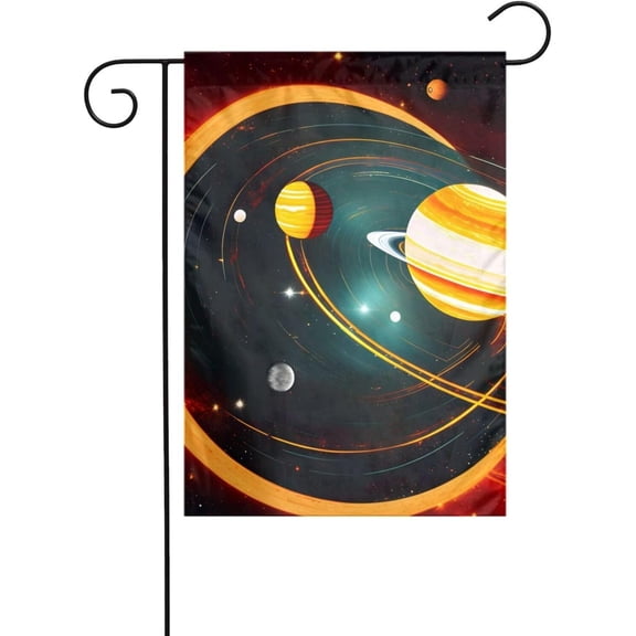 Solar System Jupiter Saturn Print Outdoor Garden Flag Banner 12 x 18 Inch, Yard House Decor Party Decoration