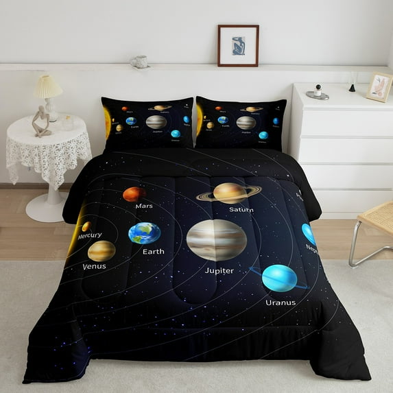 Solar System King Bedding Sets for Boys Girls Outer Space Comforter Set 3 Pieces Universe Themed Bedding Comforter Sets, Space Planet The Earth Duvet Insert for Teens Kids Galaxy Starry Sky Quilt