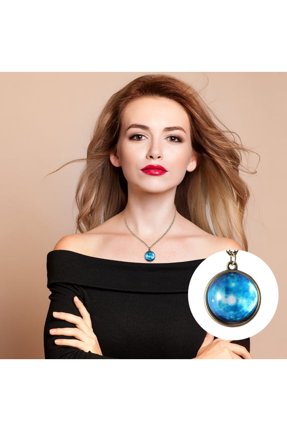 Solar System Necklace, Elegant Double Sided Glass Dome Pendant, Compact Galaxy Jewelry with Gift Box for Birthdays Travel Anniversaries
