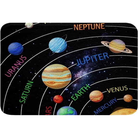 Solar System Non Slip Bath Mat for Outer Space Shaggy Absorbent Floor Mat Decorative Universe Planet Printed Flannel/Imitation cashmere Bathroom Rugs Galaxy Constellation Bathroom Floor 16"x24"