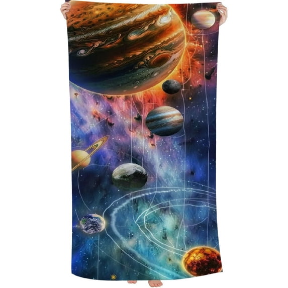 Solar System Pattern Colorful Planet Galaxy Universe Print Soft Bath Towel Absorbent Hand Towels Multipurpose for Bathroom Hotel Gym and Spa  30 * 60 inches