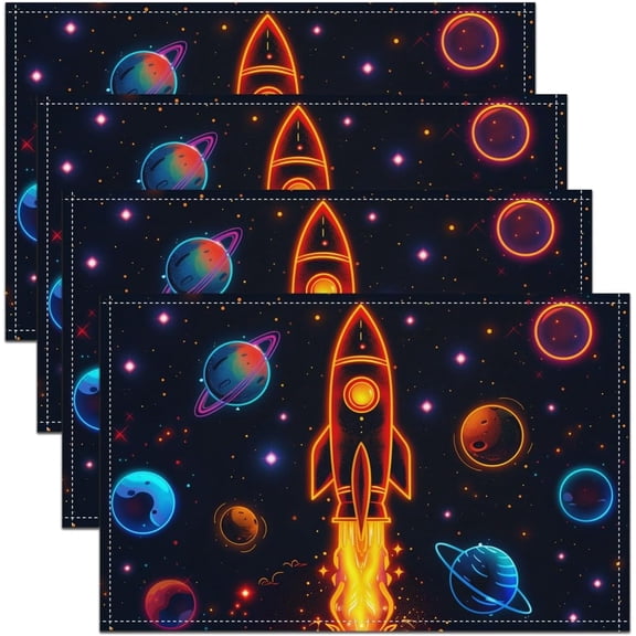 Solar System Placemats Set of 4 12"x18" Outer Space Placemats for Dining Table Indoor Outdoor Kitchen Outer Space Table Mats Placemat Universe Planets Decor Table Place Mats Galaxy