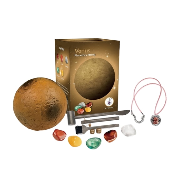 Solar System Planet Archaeology Dig Kit, Earth Model Gypsum Block with Chisel, Brush and Gemstone Necklace, Science Geology Space Education Set for Students Ages 6 Plus