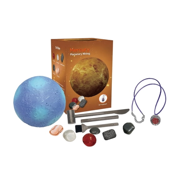 Solar System Planet Archaeology Dig Kit, Earth Model Gypsum Block with Chisel, Brush and Gemstone Necklace, Science Geology Space Education Set for Students Ages 6 Plus