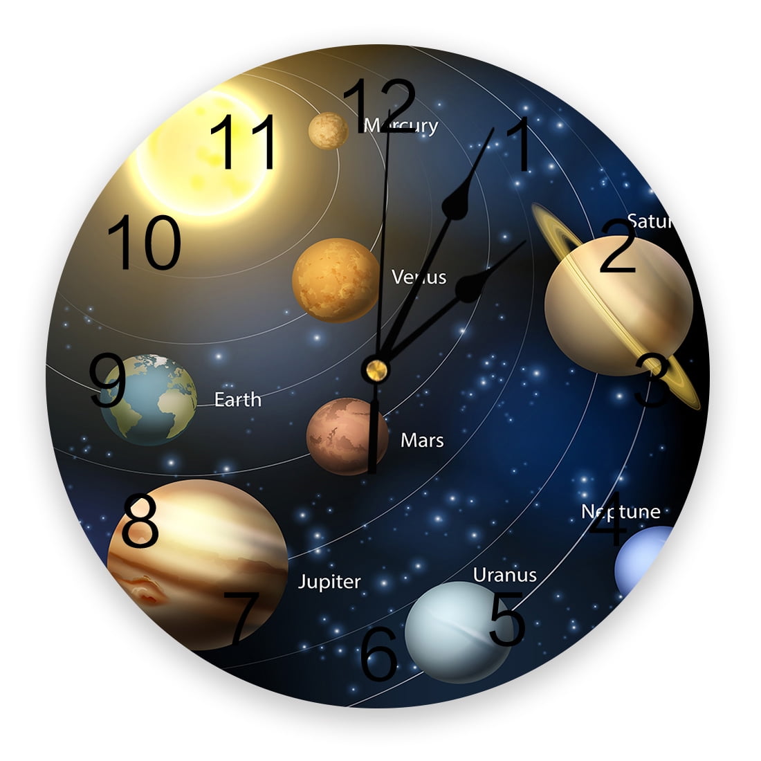 Solar System Planet Around The Sun Rotating Label Round Wall Clock for ...