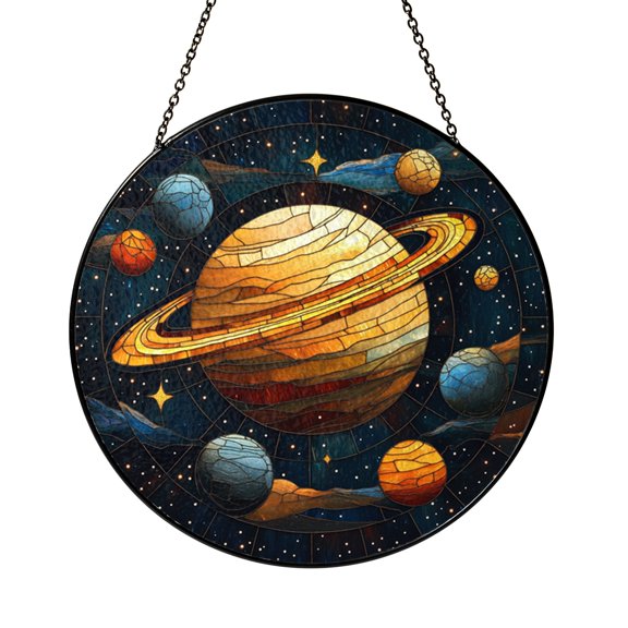 Solar System Planet Design Stained Glass Style Window Hanging Suncatcher Decor, Educational Space Art Gift
