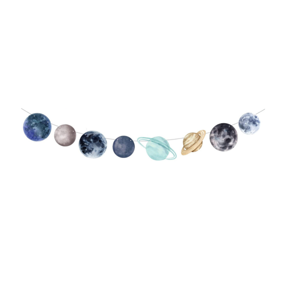 Solar System Planet Garland, Watercolor Space Theme Party Decoration, Moon and Planet Banner