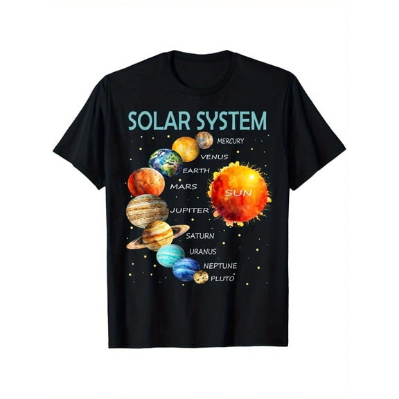 Solar System Planet Graphic T‑Shirt, Unisex Space Explorer Science Short‑Sleeve Crew Neck Casual Tee For Space Lovers