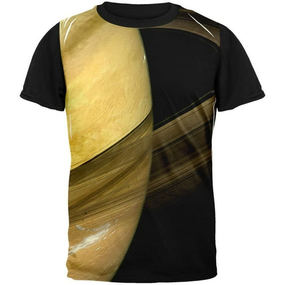 Solar System Planet Saturn Adult Black Back T-Shirt - Large