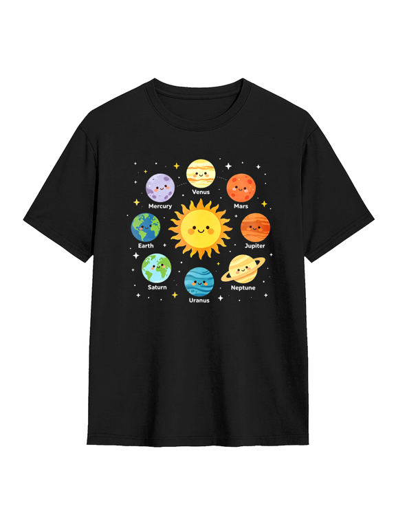 Solar System Planet Space Map Graphic Tee for Men and Women Science Astronomy Cute Cotton Short Sleeve T Shirt