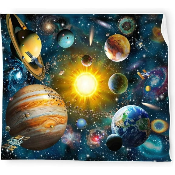 Solar System Planet Throw Blanket Warm Ultra-Soft Micro Fleece Blanket for Bed Couch Living Room