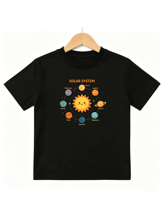 Solar System Planets Astronomy Space Boys Graphic Tees STEM School Kids T-Shirt 100% Cotton Short Sleeve Tops Ages 4-13Y
