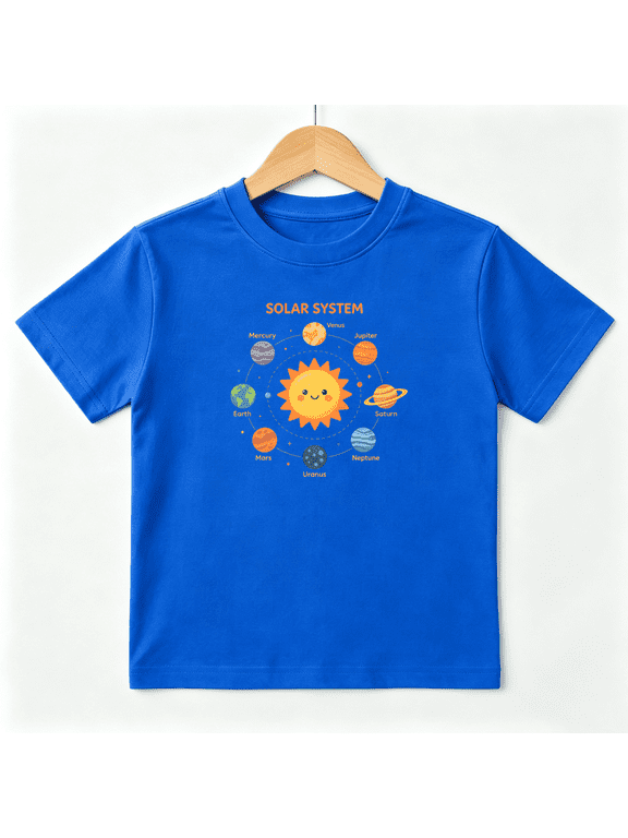 Solar System Planets Astronomy Space Boys Graphic Tees STEM School Kids T-Shirt 100% Cotton Short Sleeve Tops Ages 4-13Y