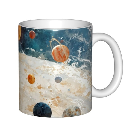 Solar System Planets Ceramic Coffee Mug 11oz Outer Space Universe Galaxy Watercolor Art Tea Cup for Astronomy Lovers Space Enthusiasts Gift