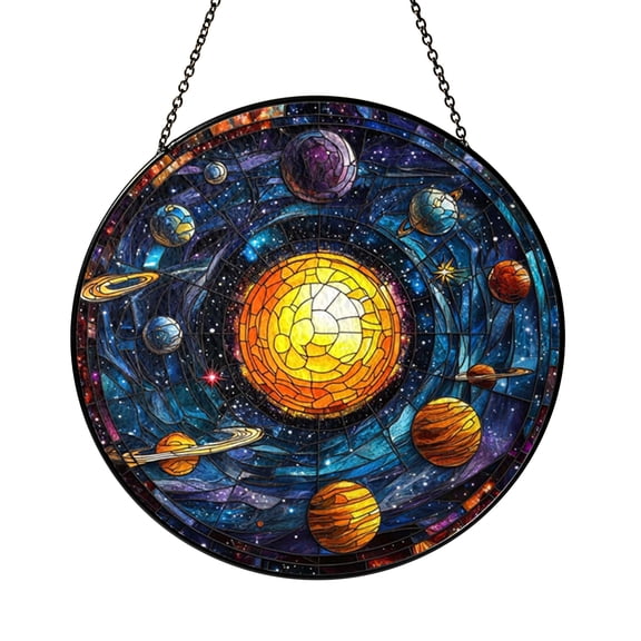Solar System Planets Decorative Stained Glass Style Christmas Ornament, Real Glass Space Inspired Holiday Tree Hanging Decor