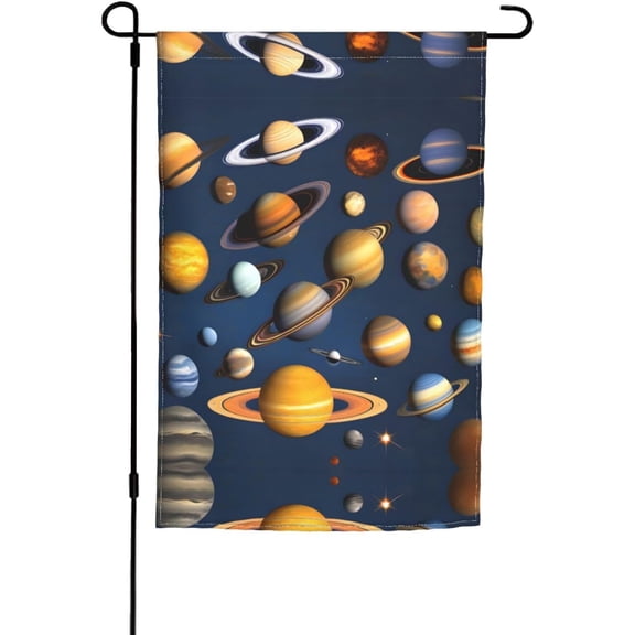 Solar System Planets Double-Sided Garden Flag, Fade-Resistant Outdoor Yard Decor Banner, 12 x 18 Inch